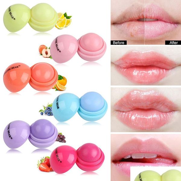 Bola de bálsamo labial novo bola redonda bola natural embelezada cuidados 6 colorido sabor de frutas entrega de saúde maquiagem de beleza de beleza lábios dhwdo