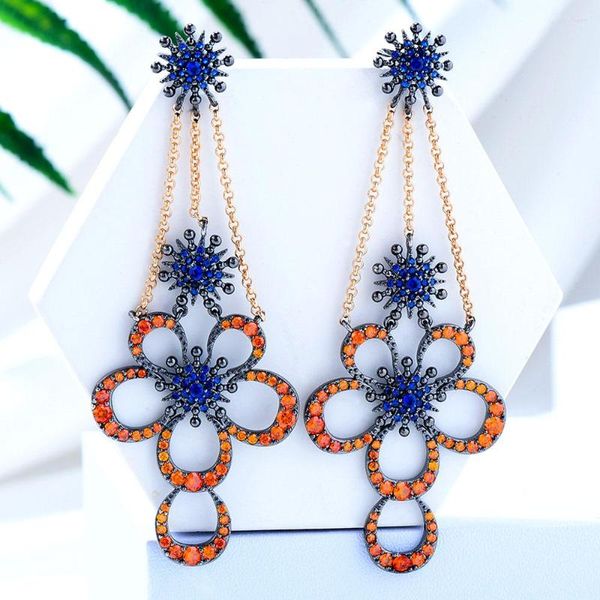 Baumelnde Ohrringe GODKI Trendy Orange Flower Boom Ohrring für Frauen Hochzeit Party Dubai Brautschmuck Boucle D'oreille Femme Geschenk