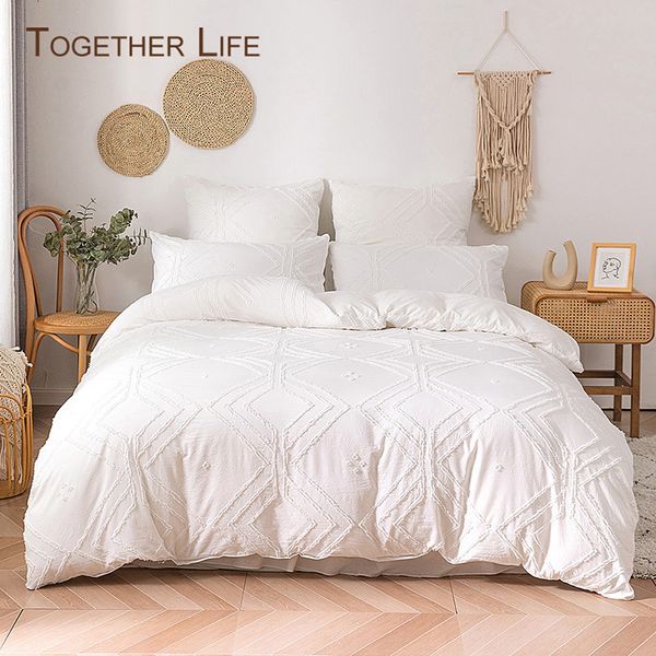 Conjuntos de cama Conjunto de cama de casamento CAPA CURCADA COM CORRA COM POFENCIA NENHUMA FELHA CAPA BRANCA CHIC TUFTED Conjunto de capa de cama 2/3pcs boho têxtil 230308