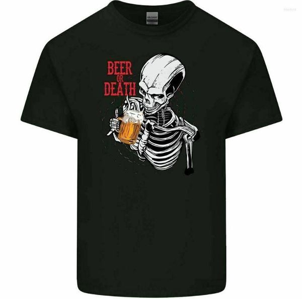 Herren-T-Shirts, Bier oder Tod, lustiges Herren-T-Shirt, Alkohol, Totenkopf, Skelett, Halloween, größer