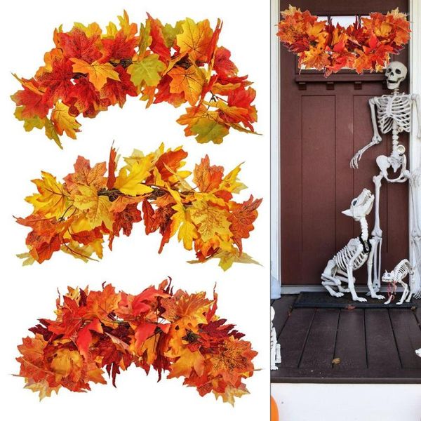 Fiori decorativi Giorno del Ringraziamento Decorazione per porta Decorazioni per matrimoni di Halloween Foglia autunnale Piante di vite d'acero Foglie di eucalipto finte