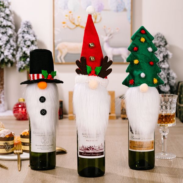 Tappi di bottiglia di vino con gnomo di Natale Topper di champagne Decorazione festiva Borsa regalo di alce dell'albero di Natale di Babbo Natale RRA2211