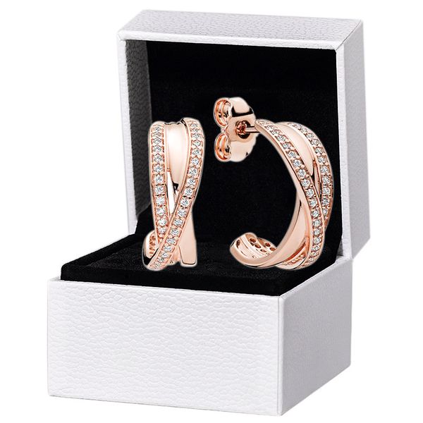 Rose Gold CZ Diamond Line Stud Ohrring Haken für Pandora Real Sterling Silber Hochzeit Designer Schmuck für Frauen Freundin Geschenkohrringe mit Originalbox -Set