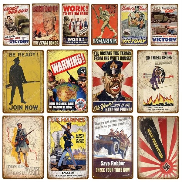 Retro-Kunstgemälde, Warnung, Sieg, US-Marines, Metallblechschild, Russland, Militär, politische Armee, Soldat, Poster, Kunsttafel, Vintage-Schlafzimmer, Wanddekoration, Größe 30 x 20 cm, w02