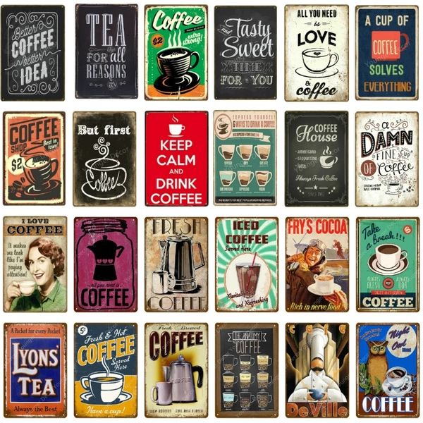 Retro Ice Coffee Tin Sign Take A Break Decor House Metal Signs Cafe Decoração Placa Vintage Art Poster Pub Bar Placa Casa Decoração de parede Pintura de chá Tamanho 30x20cm W02