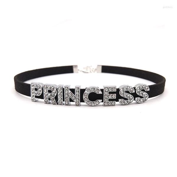 Choker Strass PRINZESSIN Brief Halsketten Für Frauen Mädchen Mode Schwarz Samt Leder Kragen Party Club Goth Schmuck Geschenke