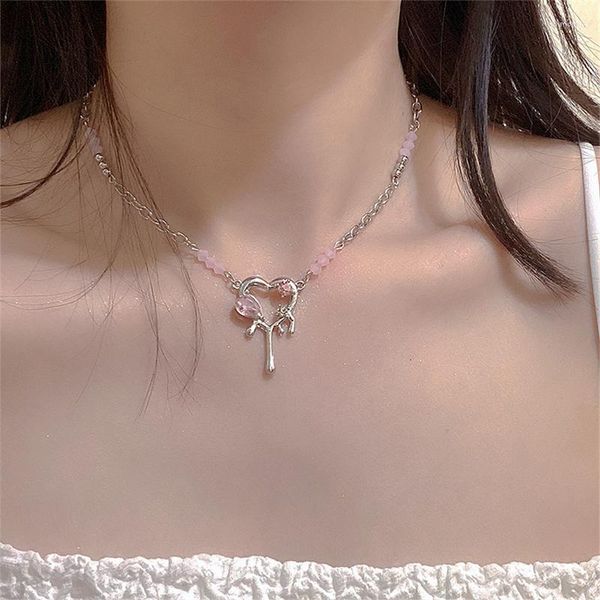 Girocollo 2023 Kpop Goth Y2K Collana a catena con ciondolo a forma di cuore rosa per le donne Egirl Grunge Collares Accessori per gioielli estetici EMO