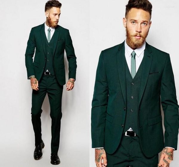 Abiti da uomo Arrivo Due bottoni Smoking dello sposo verde scuro Groomsmen Notch bavero Blazer da uomo (giacca, pantaloni, gilet, cravatta) W:1034