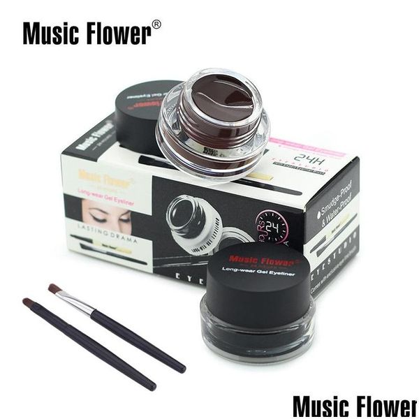 Potenziatori per sopracciglia Musica Fiore Nero Aggiungi marrone Gel eyeliner bicolore Sbavature Acqua Eyeliner Trucco Pennello cosmetico Drop Deliver Dho2B