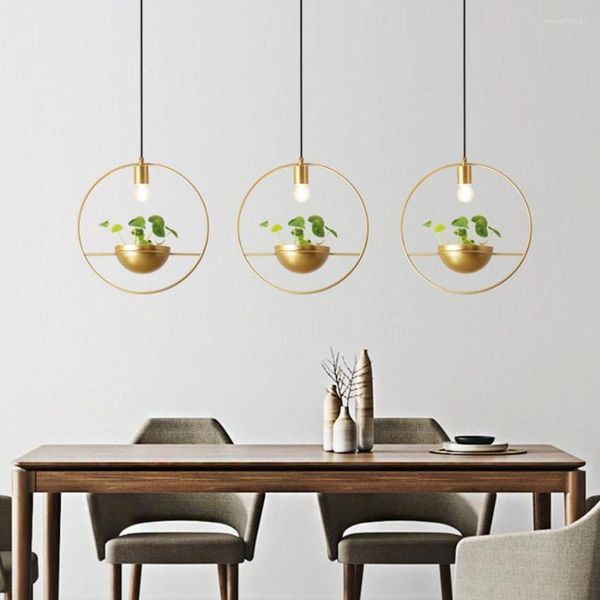 Lâmpadas pendentes E27 Modern Gold Single Ring Lights Sala de jantar Lightures Bedroom Felntares