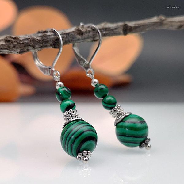 Brincos de Moda Moda Moda Green Stone Ball Stone For Women Luxo Prata Cor Padrão de Rind de Melancia listrado