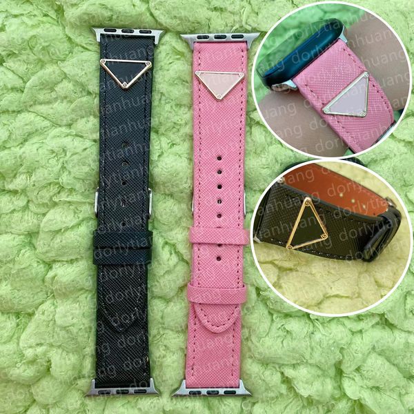 Para Apple Watch Bands ultra 49mm Straps 45mm 42mm 38mm 40mm Iwatch 3 4 5 7 41mm Bands Metal Connector Leather Buckle Ladies Women Men Black Band Luxury