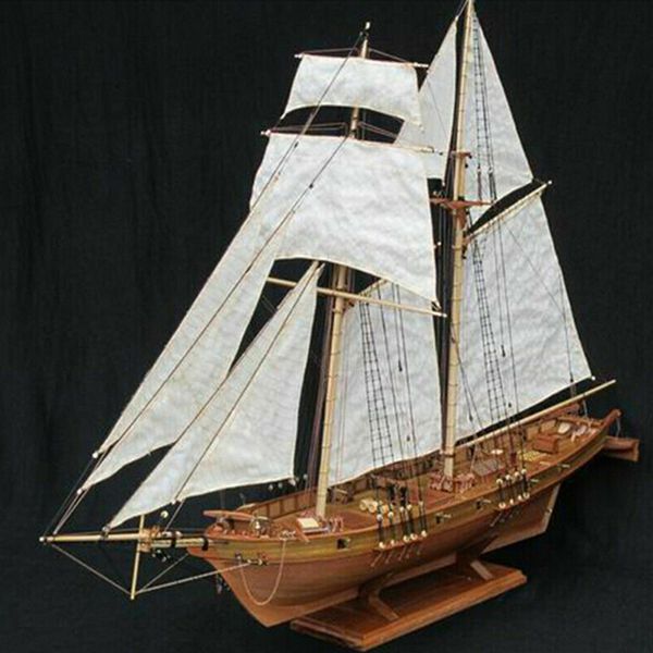 Blocos 1 Conjunto 1 100 Halcon Barco à Vela de Madeira Modelo DIY Kit Montagem Navio Decoração Presente 230308