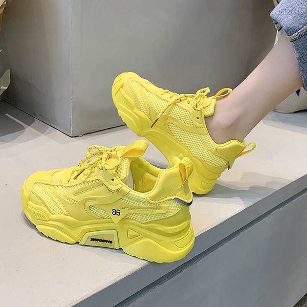 Платье обуви женская обувь желтая осенняя мода корейская розовая кроссовки платформы.