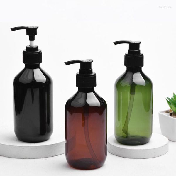 Bottiglie di stoccaggio 15pcs 300ml Colore nero Materiale PET Pompa per lozione a vite in plastica per imballaggio cosmetico Contenitore per la cura personale