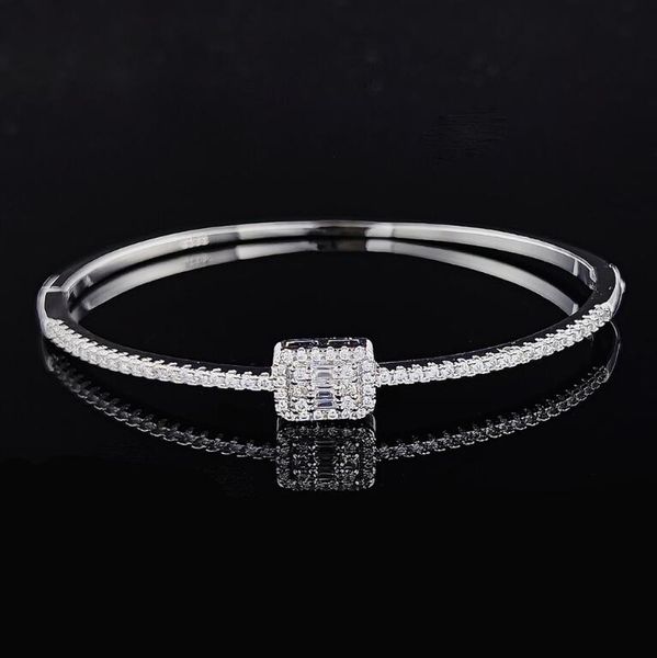 Ins Top Sell Quadrado Pulseira Jóias de Luxo Prata Esterlina 925 Corte Princesa Branco Topázio CZ Diamante Gemstones Festa Mulheres Pulseira de Casamento Para Presente Amante