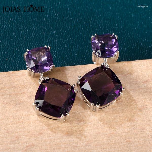 Серьги jangle joiashome charm silver 925 ювелирные украшения классический квадратный фиолетовый циркон Аметист Партия