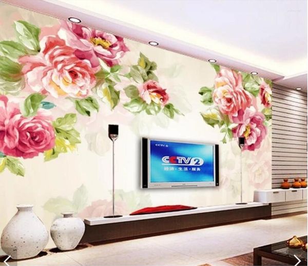 Sfondi 3D Rose Flower Wall Murals Per Soggiorno Scenario Carta Da Parati Murale Rotolo Di Carta Stereo Stampato Po Dipinto A Mano