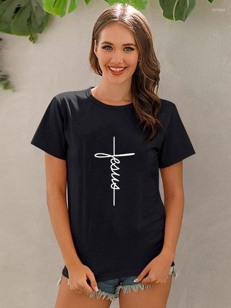 Magliette da donna T-shirt da donna con stampa Jesus Cross Top cristiani Harajuku Faith Love Hope T-shirt grafiche Casual femminile
