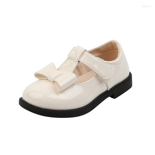 Sapatos chatos Cuzullaa Kids elegante T-Strap Hook Loop Leatra para crianças meninas Tamanho casual de borboleta 23-33