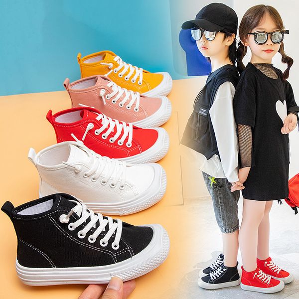 Scarpe da ginnastica Ragazzi Ragazze Solido Rosso Alte Scarpe di tela bianche Estate Moda Bambini Traspiranti Semplici Bambini Casual Corsa 230308