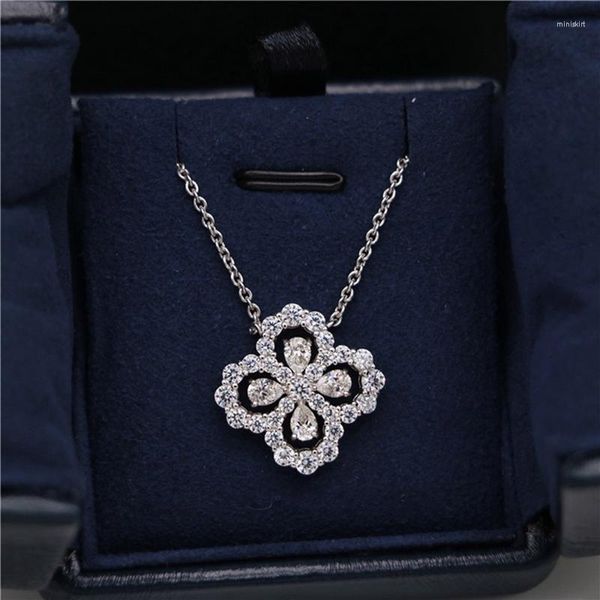 Anhänger Halsketten 1 stück Trendy Wasser Tropfen Halskette Klee Design Zirkon Schlüsselbein Kette Für Frauen Braut Hochzeit Aussage Schmuck Geschenk