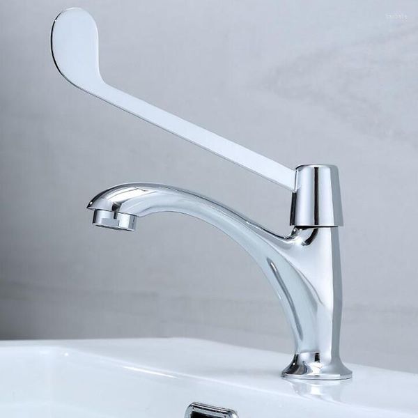 Rubinetti per lavabo da bagno Rubinetto per lavabo Rubinetto per acqua mista cromato singolo in ottone Maniglia super lunga