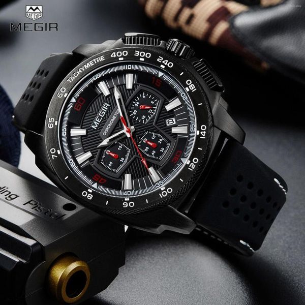 Armbanduhren Megir Kreative Jungen Uhren Mann Uhr Silikon Herrenuhr Quarz Chronograph Sport Handgelenk Student Reloj Hombre 2056