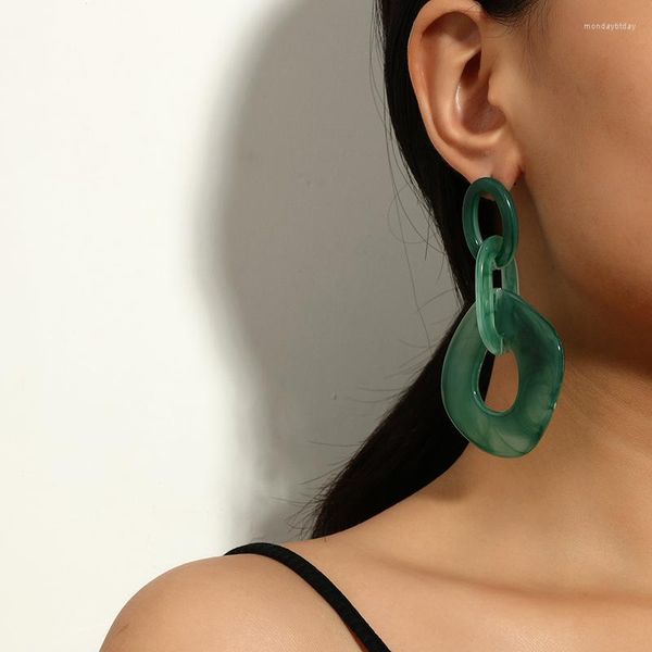 Brincos de bronzeamento simples mistura de cor acrílica de cor para feminino coreano Exageramento Big Gift Jewelry 2023 Green Earr