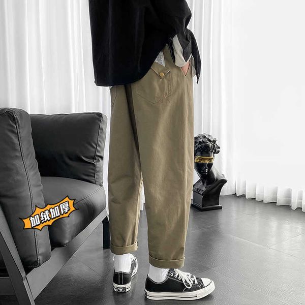 Erkek pantolon Büyük boy erkek etiketi polar capris pantolon büyük boy kış yeni marka sokak kıyafeti moda erkek rahat pantolonlar z0306