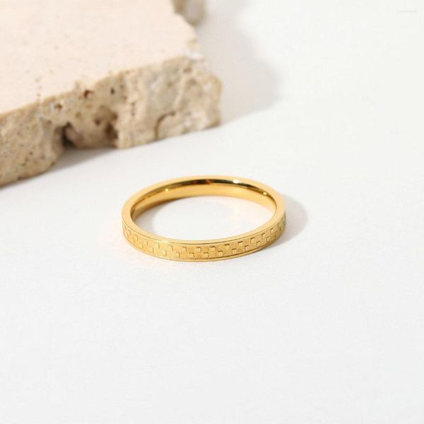 Eheringe Klassischer 18K Gold Schachgitter Feiner Fingerring Zierlicher individueller Schmuck aus Edelstahl für Frauen Mädchen