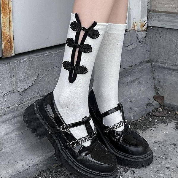 Женские носки классический китайский стиль Cheongsam Buckle Design Ladies Solid Color Simple Cotton осень зима