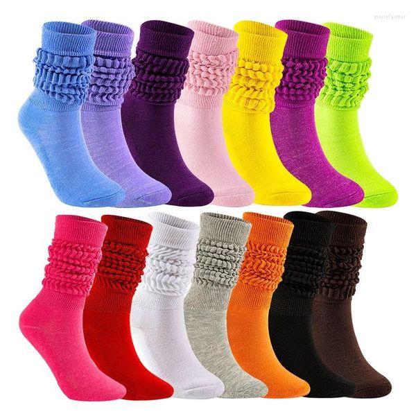 Damen-Socken, Slouch Scrunchy für bunte, lange, lockere, gestapelte, klobige Baumwolle, Damen und Mädchen, lässige kniehohe Stiefelsocke