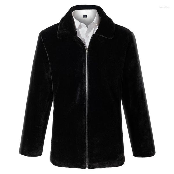 Piumino da uomo Casual Giacca in cashmere Cappotto di pelliccia Inverno Caldo Abiti maschili Pile spesso Colletto alla coreana Cappotto con cerniera con cappuccio GA751