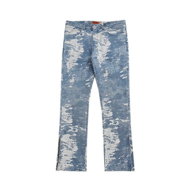 Jeans masculinos Hip Hop Tornozelo Zipper angustiado Tirado Pockets de jeans de tie de tinta lava -tie calça jeans para calças de jeans de rua de rua masculino e feminino Z0301