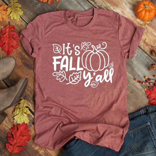 Damen-T-Shirts „It's Fall Y'all“, Vintage-Kleidung, Hallo-Shirt, lustige Grafik, glücklicher Kürbis, Damen-Casual-Tops, L