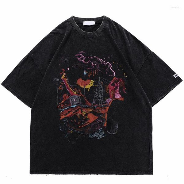 T-shirt da uomo Streetwear T-shirt da uomo Harajuku T-shirt oversize con stampa grafica strappata Cotone Casual Estate Hip Hop Abbigliamento manica corta