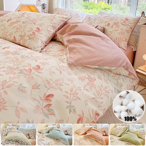 Conjuntos de cama Conjunto de cama de algodão de alta qualidade 1 Duvet Tampa 2PillowCases sem lençol amigável para pele respirável para cama única/casal 17 tamanhos 230308