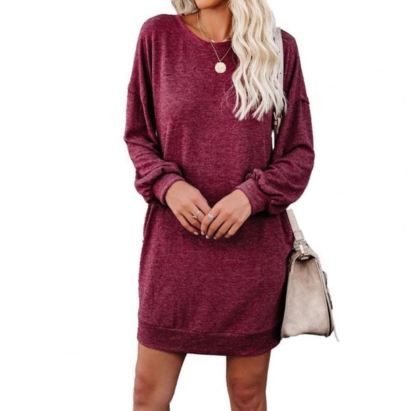 Casual Kleider Frauen Pullover Kleid Einfarbig Taschen Rundhals Langarm Streetwear Lose Weibliche Kleidung Für Hause Tragen