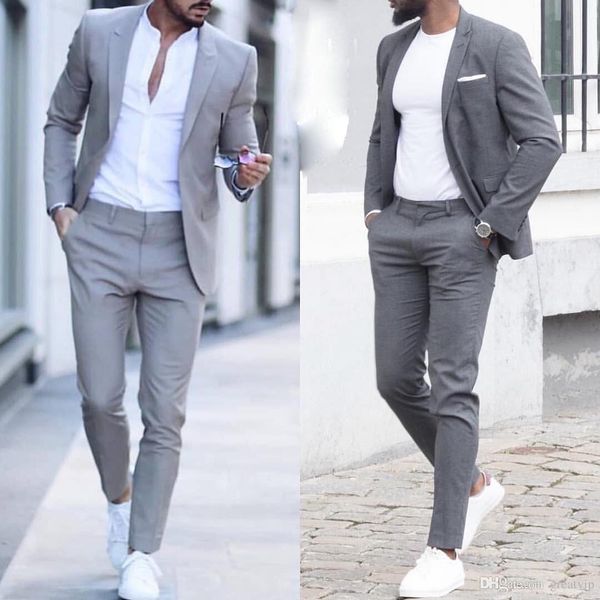 2023 Abiti vintage da uomo grigi 2 pezzi Smoking da sposa per il tempo libero Custom Made Mens Abiti da cerimonia per feste formali Abiti da sposo Pantaloni