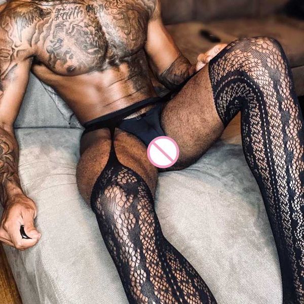 Seidenstrümpfe sexy Spitze Herrennetz seltsame erwachsene Herrenunterwäsche Gaze transparente Pyjamas Club neue Party Cross Socken