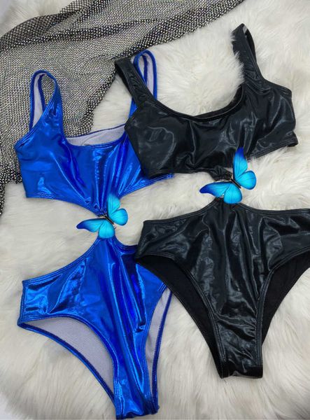 New Leather Swimsuith Bikini Conjunto de hardware feminino roupas de banho preto azul de transporte rápido de transporte de banho sexy movimento sexy 2023