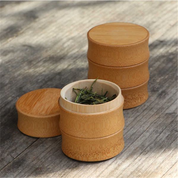 Garrafas de armazenamento Jars quentes novos bambu garrafa de armazenamento de cozinha recipiente de chá latas de garas de capa Spice Caps redonda Caixa de vedação para produtos a granel J230301