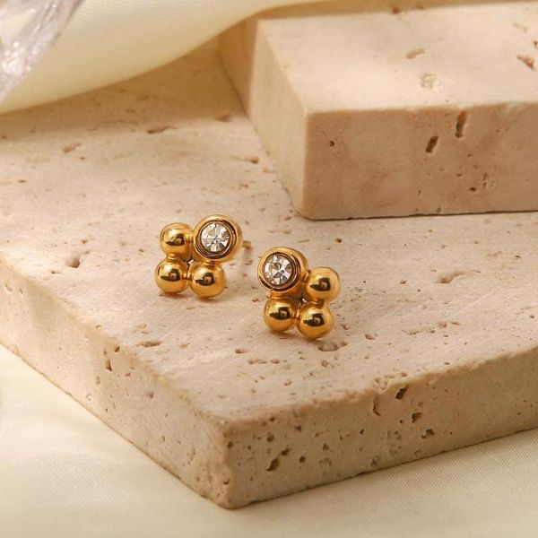 Brincos de aro Uworld clássico francês aço inoxidável branco zircão boho contas bola garanhão 18k jóias geométricas de ouro bijoux