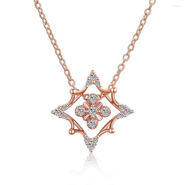 Anhänger Halsketten UFOORO Elegante Rose Gold Anhänger Weiß CZ Zirkonia Schneeflocke Charms Lange Kette Halskette Für Frauen Weihnachtsgeschenk