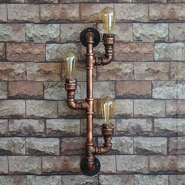 Lampade a parete 3 Light Craftman Water Pipe Sconce Accensione vintage industriale in antica lampada di finitura in bronzo