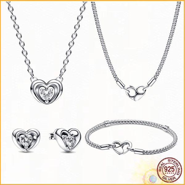 925 Silver Fit Pandora Colar Pingente Heart Mulheres Momentos de Jóias de Moda Momentos Estudos de Cadeia Novo