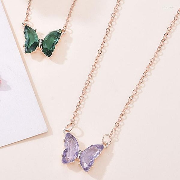 Anhänger Halsketten Koreanische Super Fee Mädchen Fantasie Glas Kristall Schmetterling Halskette Weibliche Schlüsselbein Kette Schmuck