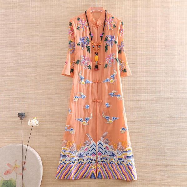 Ethnische Kleidung Hi-End Sommer Vintage Frauen Cheongsam Zen Kleid Stickerei Schlanke Elegante Dame Chinesischen Stil A-Linie Party Qiapo S-XXL