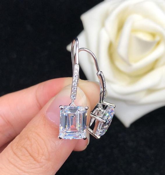 Orecchini pendenti Luxury Solid Platinum PT950 Drop 4CT / Piece Diamante taglio smeraldo Donna Bella ragazza Love Party Jewelry